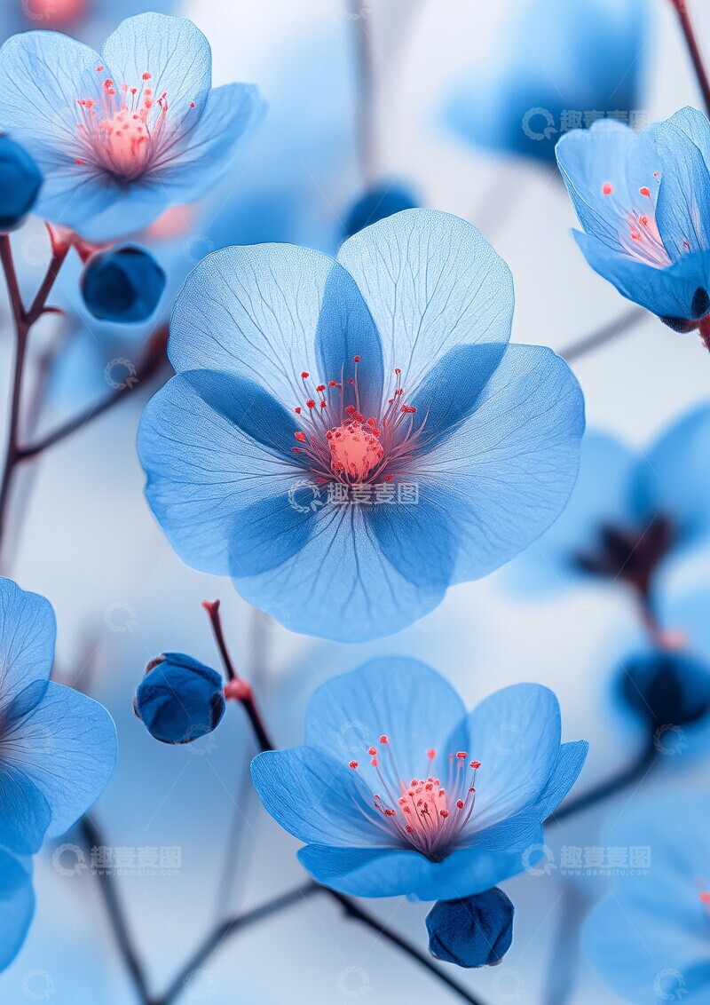 高清大图下载【趣麦麦图】轻蓝花朵花朵花瓣白色2