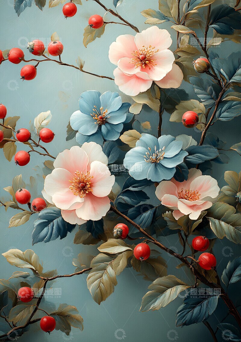 高清大图下载【趣麦麦图】粉色蓝色花朵壁纸3