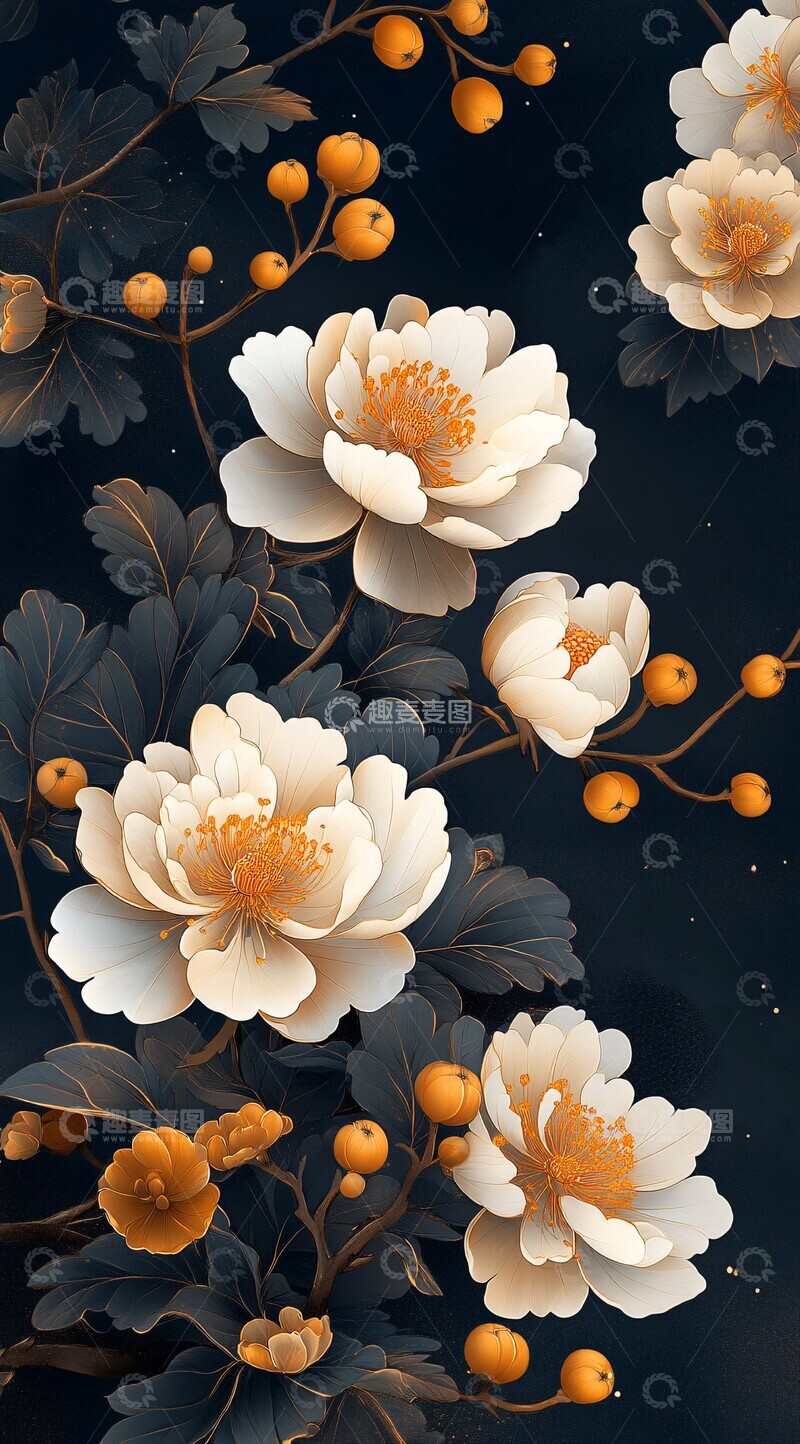 高清大图下载【趣麦麦图】金色花纹墨色壁纸3