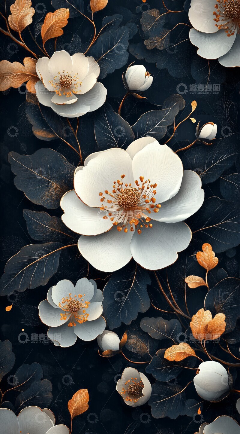 高清大图下载【趣麦麦图】金色花纹墨色壁纸1