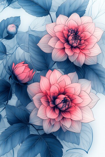 粉色大丽花线条画1