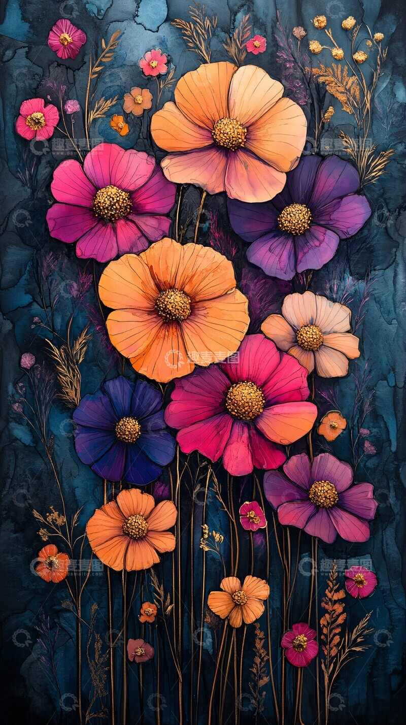 高清大图下载【趣麦麦图】-金属水彩花纹1