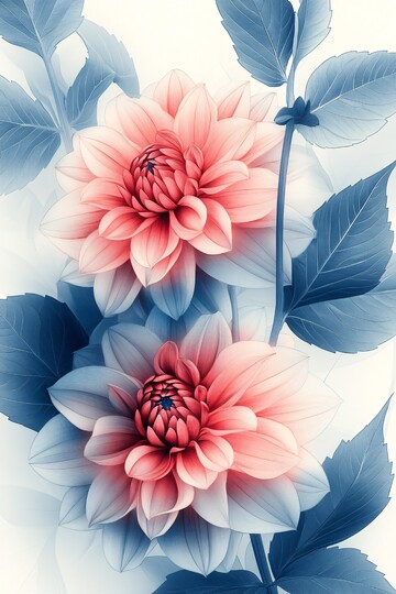 粉色大丽花线条画3