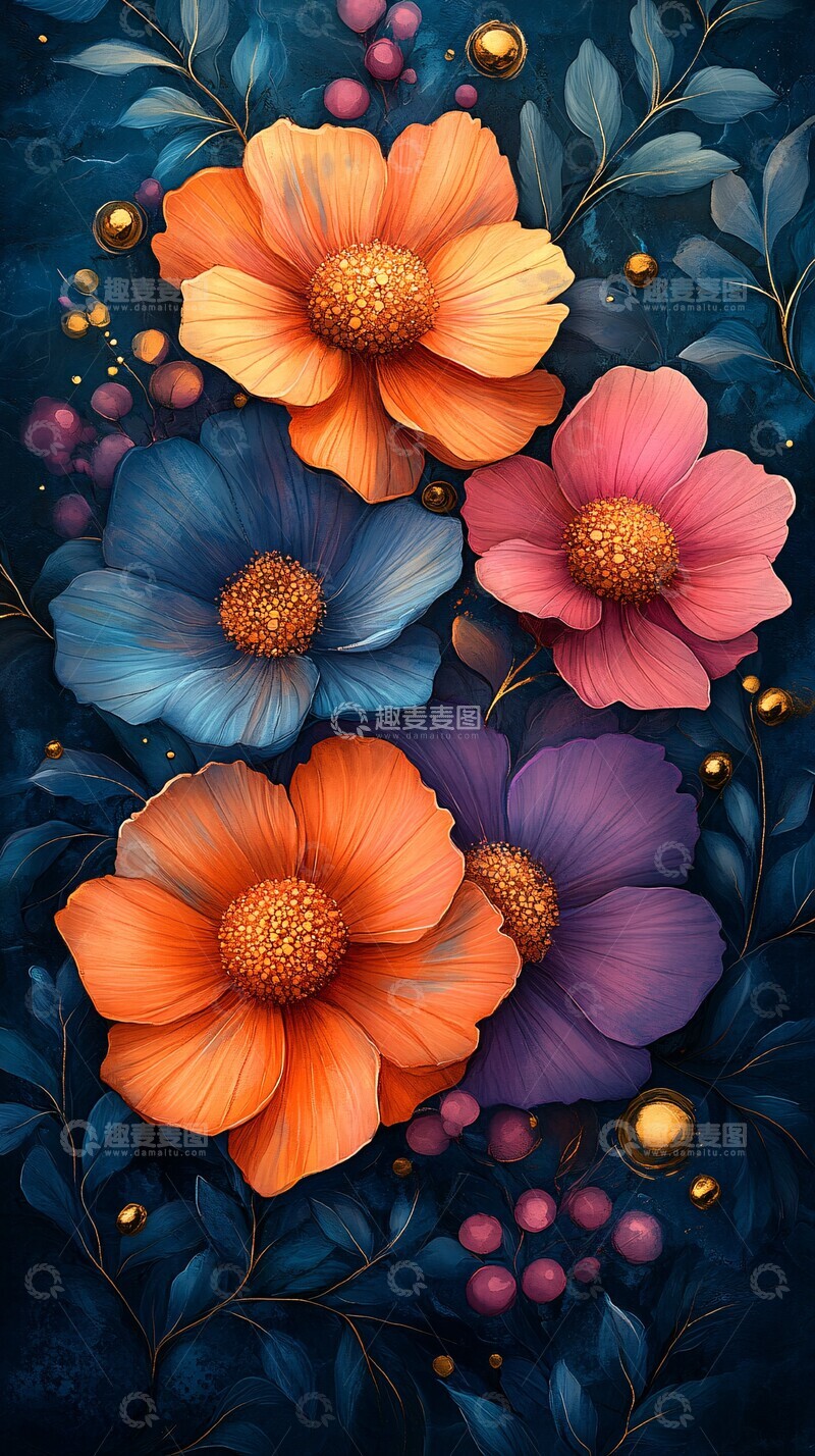 高清大图下载【趣麦麦图】金属水彩花纹3