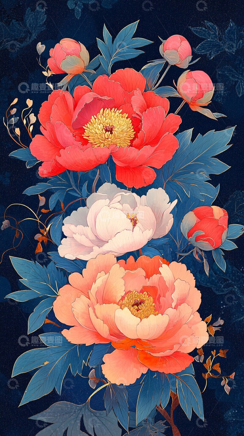 高清大图下载【趣麦麦图】彩绘牡丹花彩绘牡丹花朵3