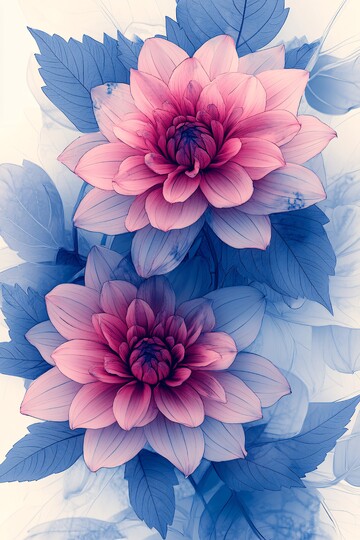 粉色大丽花线条画2