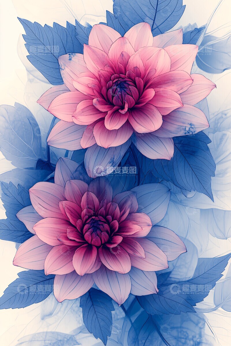 高清大图下载【趣麦麦图】粉色大丽花线条画2