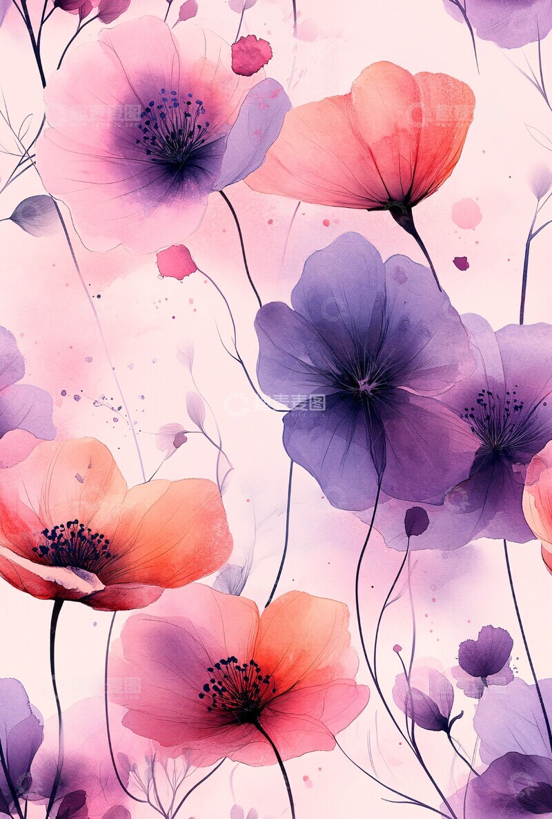 高清大图下载【趣麦麦图】粉紫水彩花卉3