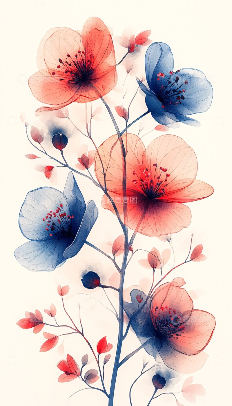 高清大图下载【趣麦麦图】蓝色粉色花朵矢量图3