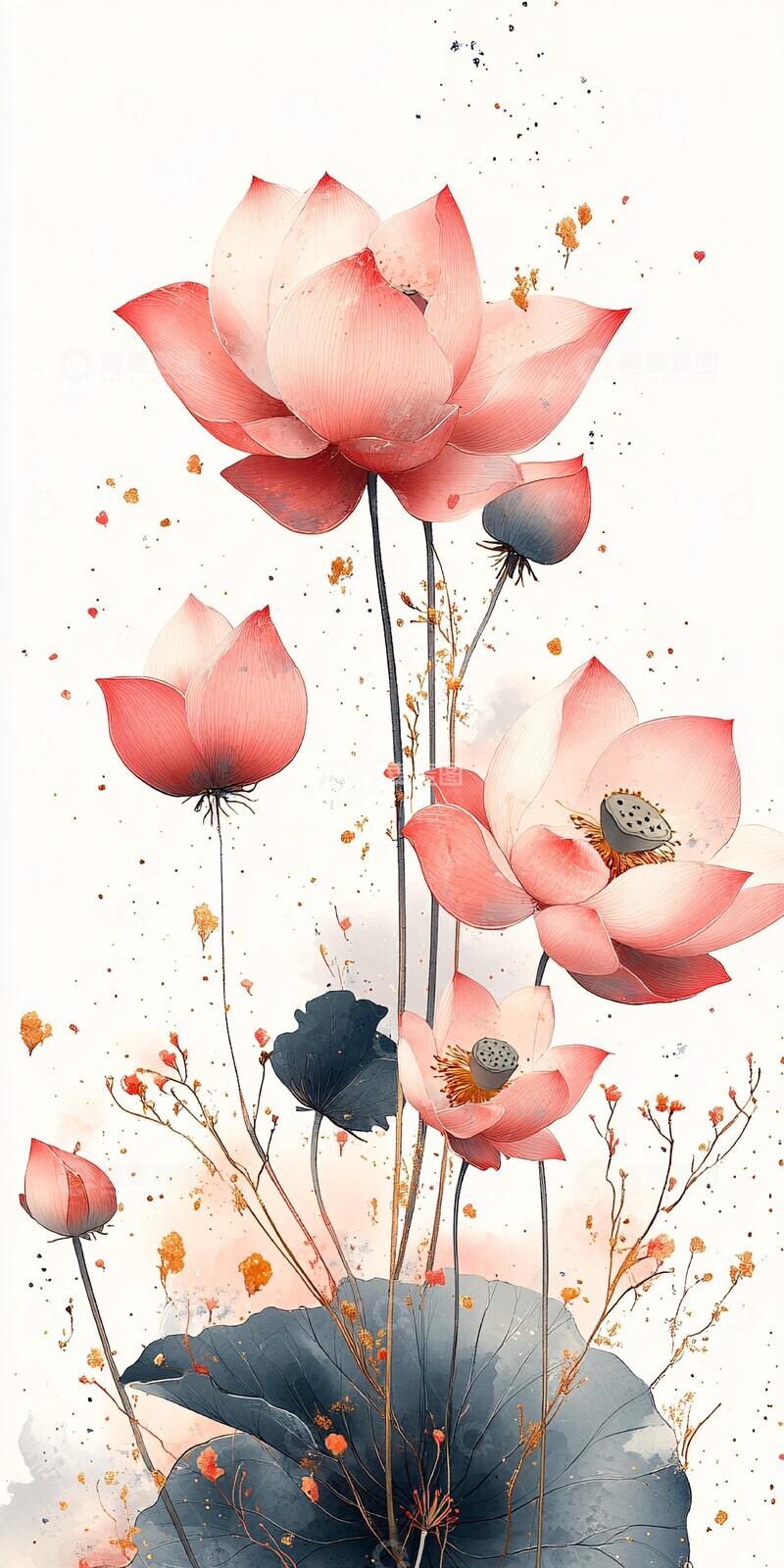 高清大图下载【趣麦麦图】粉色莲花花边纸1