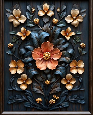 木雕花叶蓝褐刻3