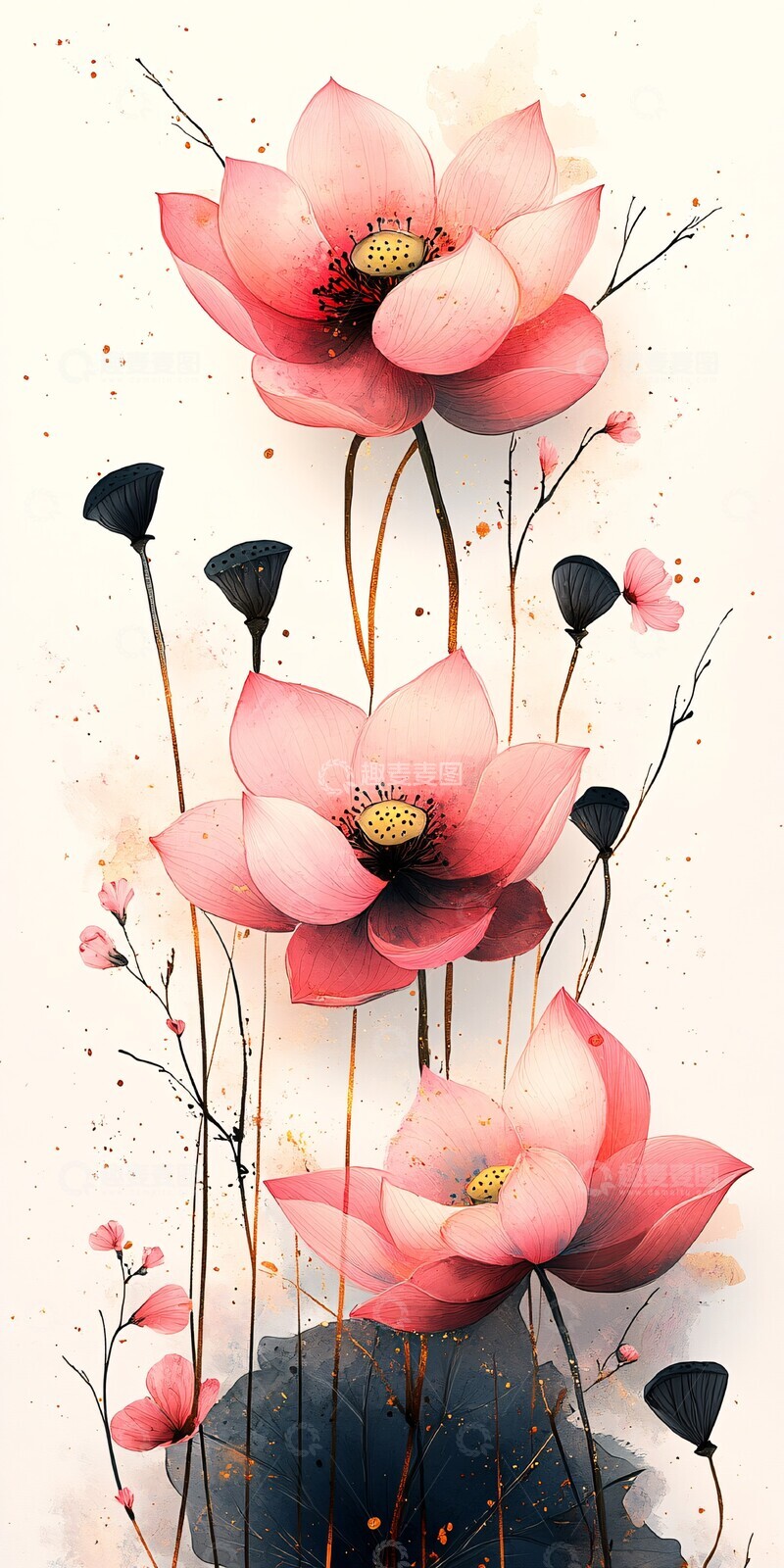 高清大图下载【趣麦麦图】粉色莲花花边纸