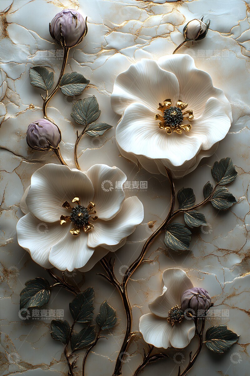 高清大图下载【趣麦麦图】紫绿花卉浮雕艺术3