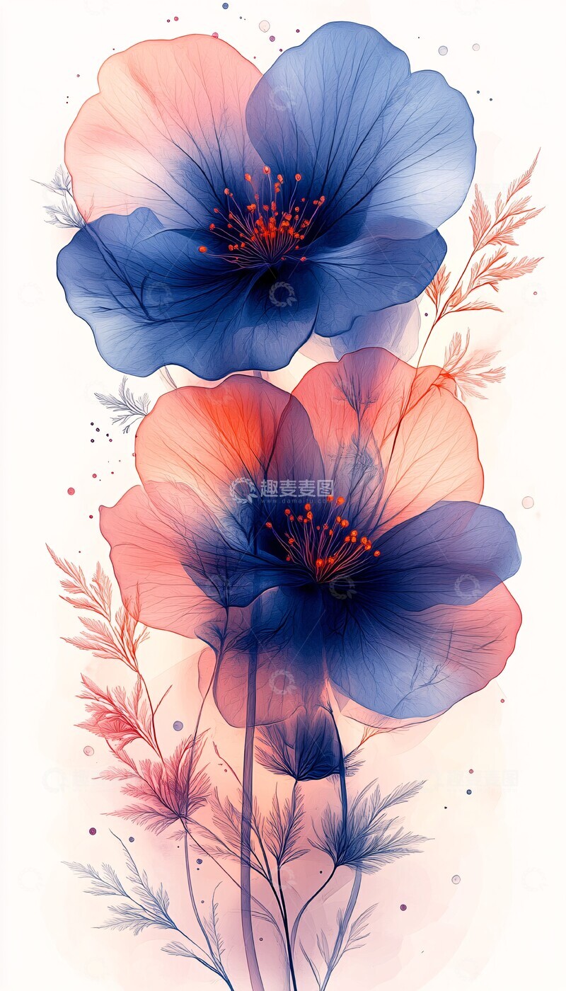 高清大图下载【趣麦麦图】蓝色粉色花朵矢量图2
