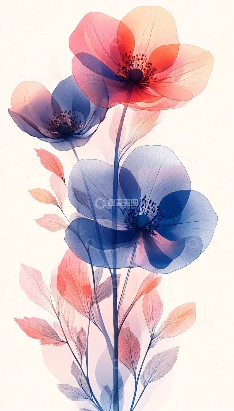 高清大图下载【趣麦麦图】蓝色粉色花朵矢量图1