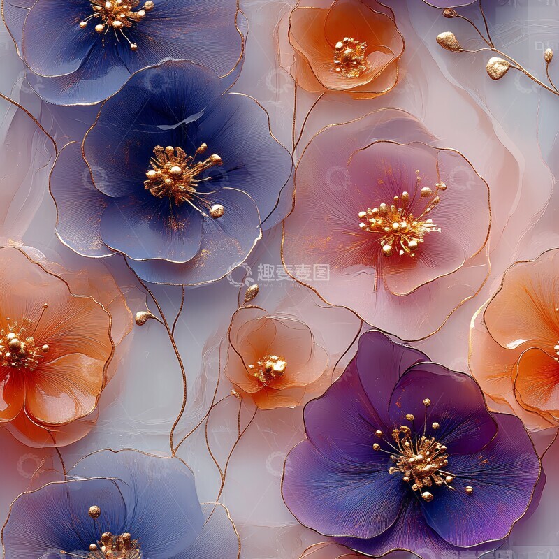 高清大图下载【趣麦麦图】酒精墨水花卉纹理2