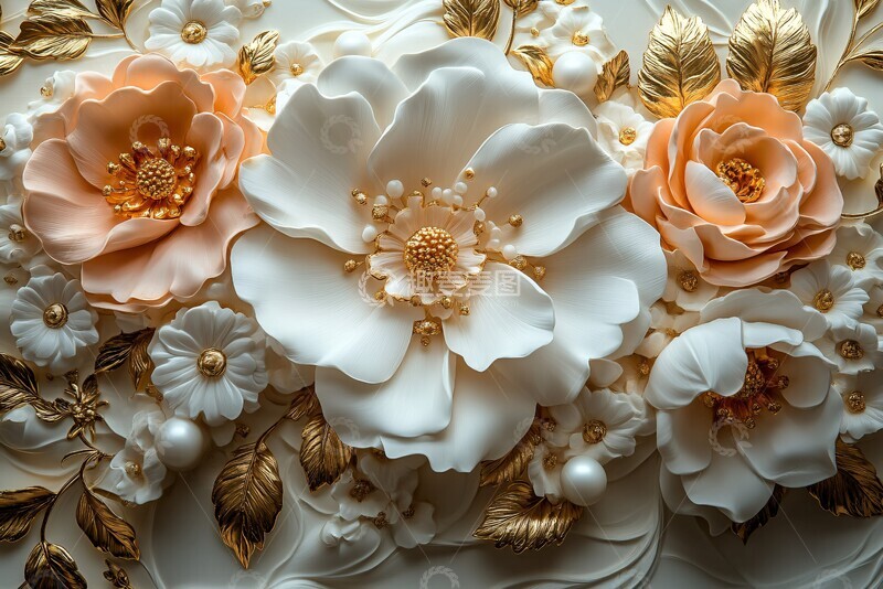 高清大图下载【趣麦麦图】白色粉色花束墙饰3