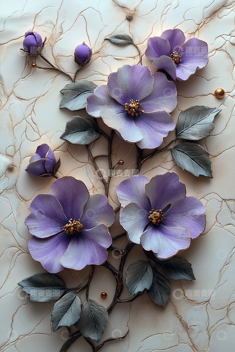 高清大图下载【趣麦麦图】紫绿花卉浮雕艺术2