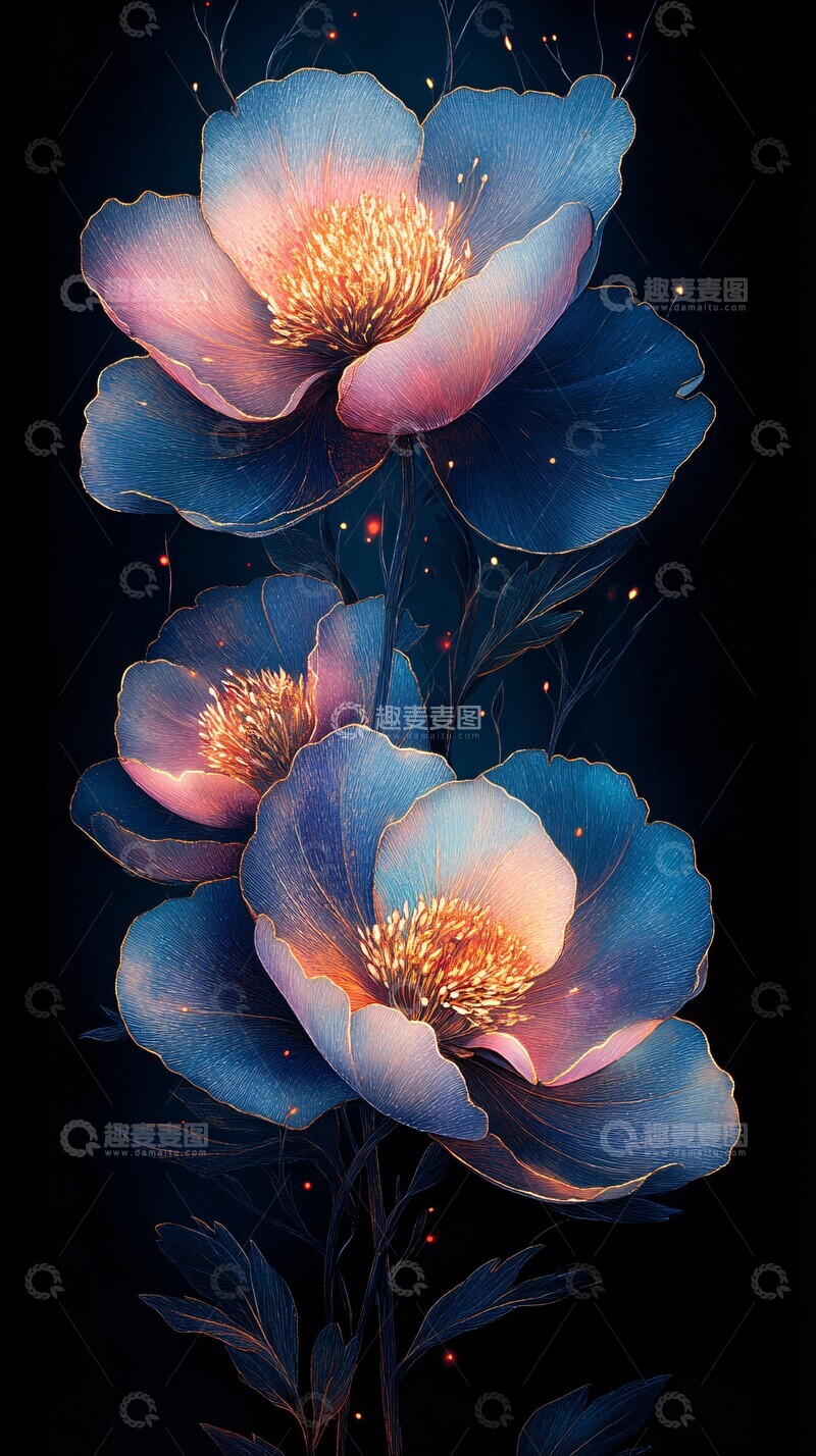 高清大图下载【趣麦麦图】深蓝牡丹花束3