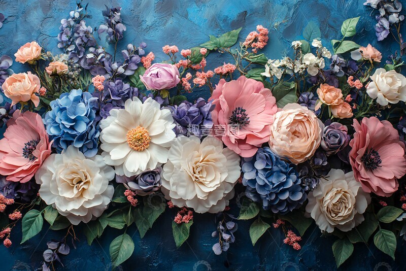 高清大图下载【趣麦麦图】花影缤纷白色粉色蓝色3