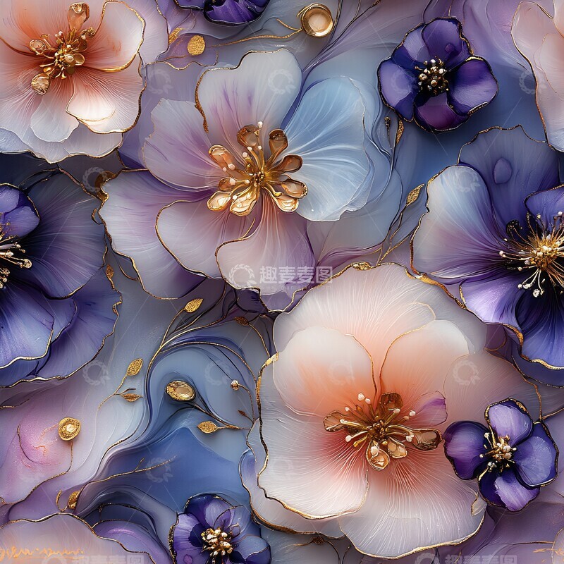 高清大图下载【趣麦麦图】酒精墨水花卉纹理1