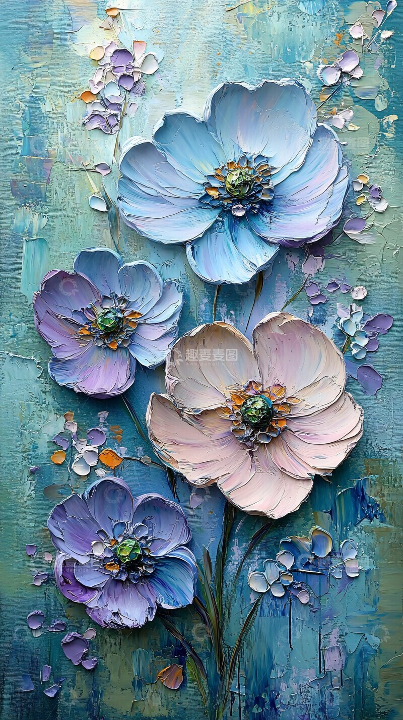 高清大图下载【趣麦麦图】蓝紫花卉立体画2