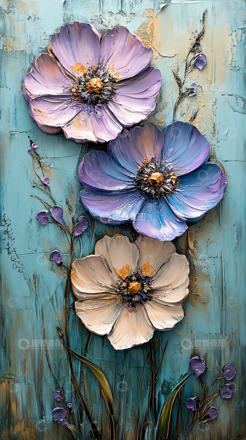 高清大图下载【趣麦麦图】蓝紫花卉立体画3