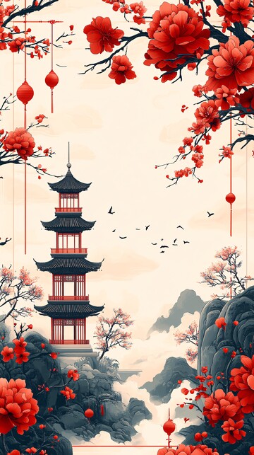 新年红方形云纹边框2