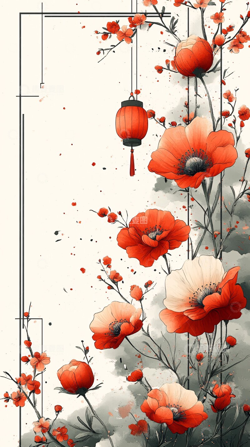 高清大图下载【趣麦麦图】新年红方形云纹边框3