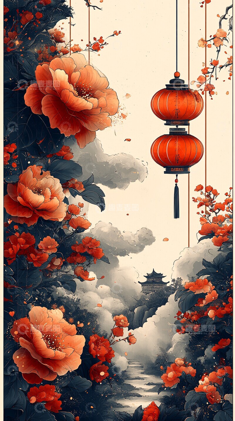 高清大图下载【趣麦麦图】新年红方形云纹边框1