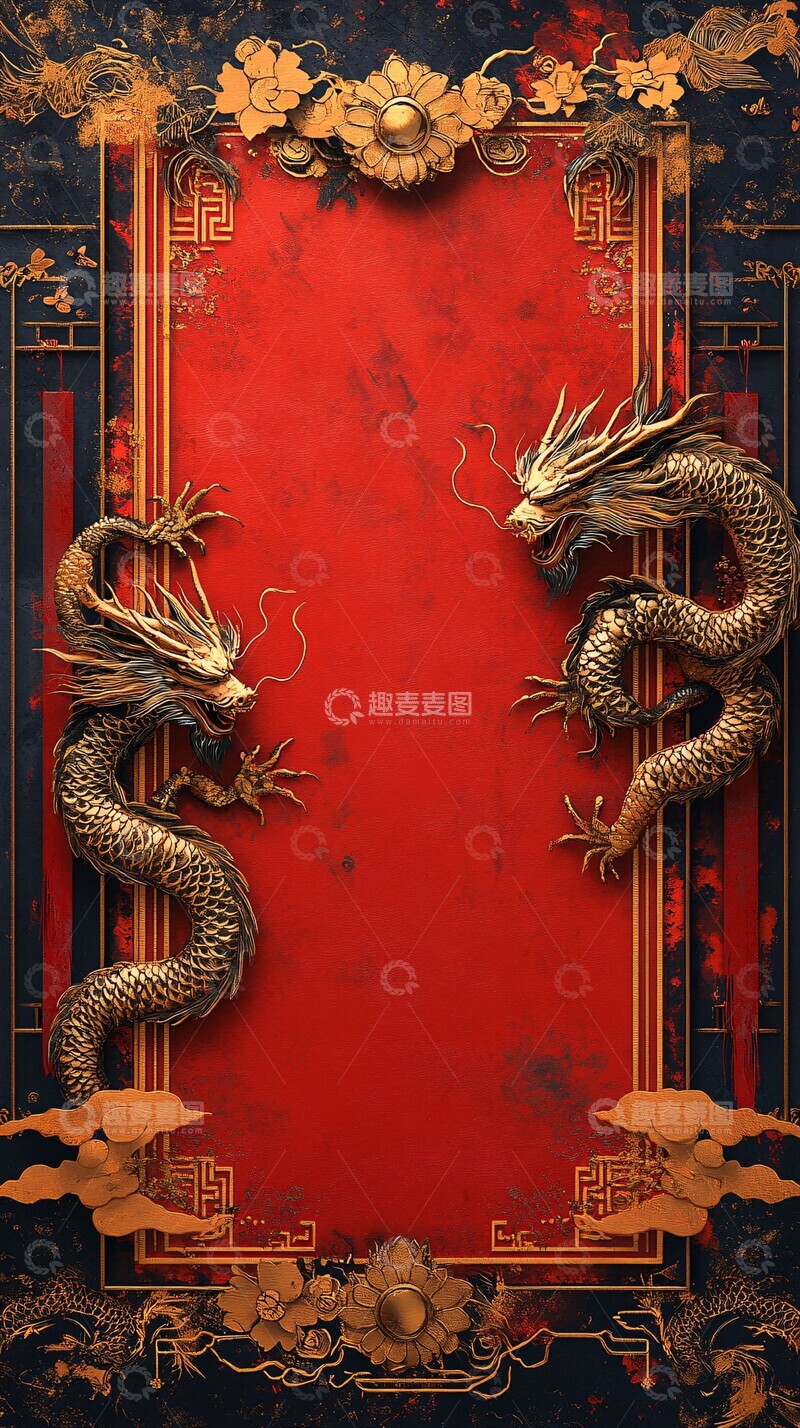 高清大图下载【趣麦麦图】龙马图案红纸对联2