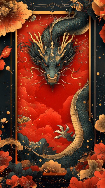 龙马图案红纸对联