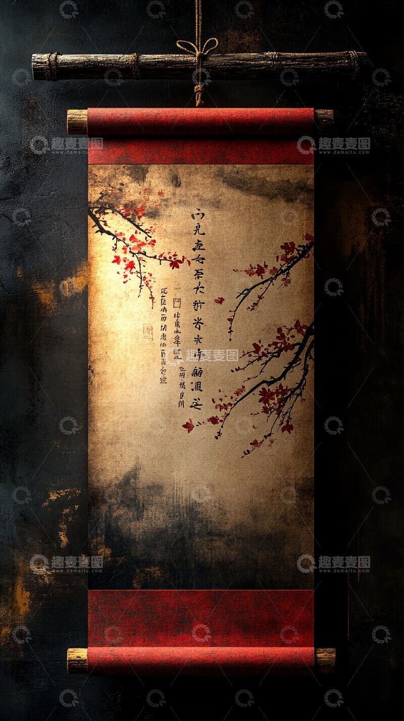 高清大图下载【趣麦麦图】红色卷轴图案2