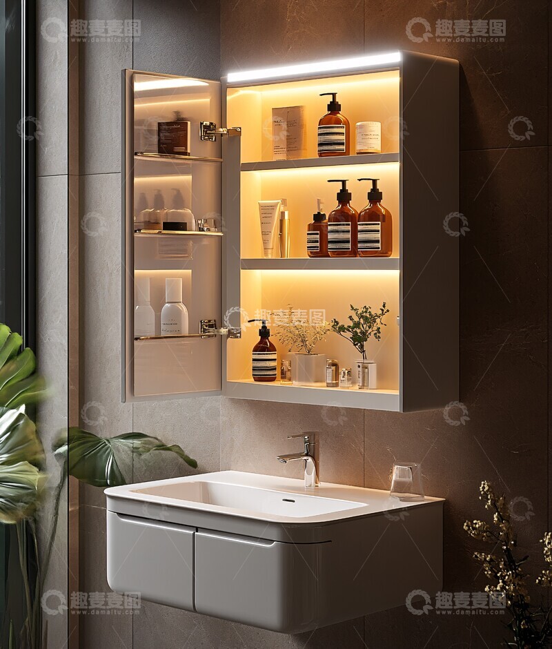 高清大图下载【趣麦麦图】白色浴室挂墙柜2