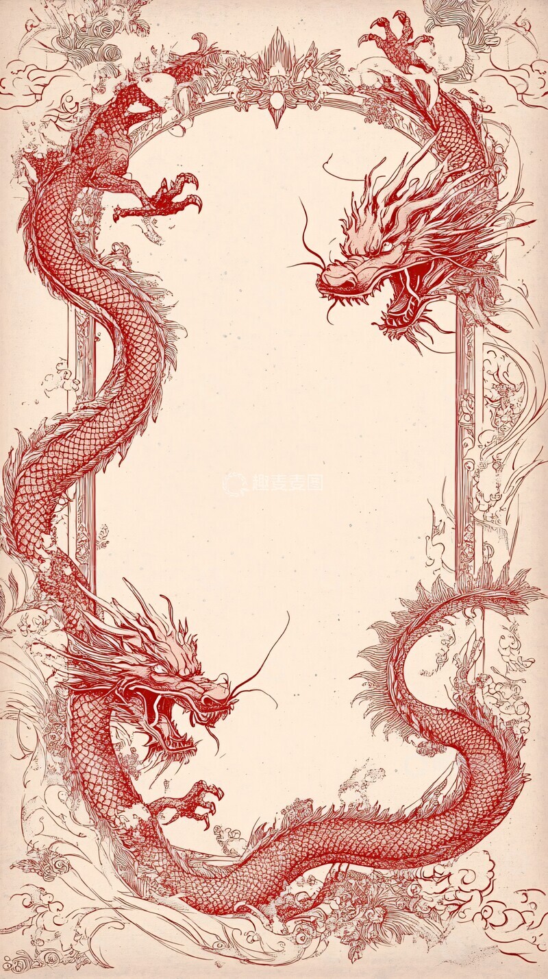 高清大图下载【趣麦麦图】红色龙纹框架3