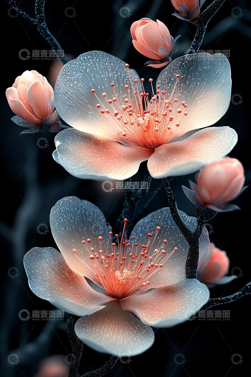 高清大图下载【趣麦麦图】粉红花蓝线图案3