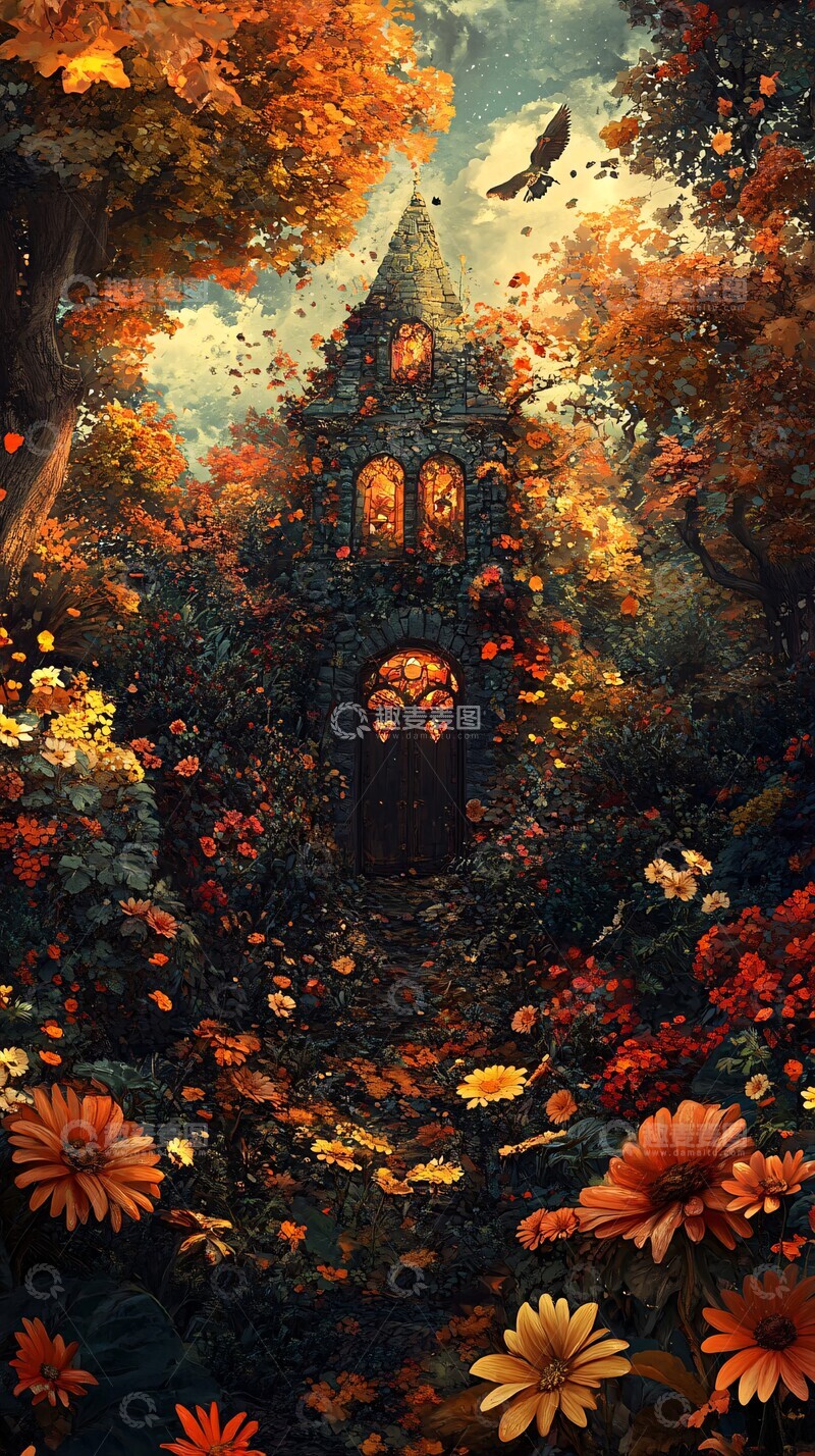 高清大图下载【趣麦麦图】秋色花园金属风3