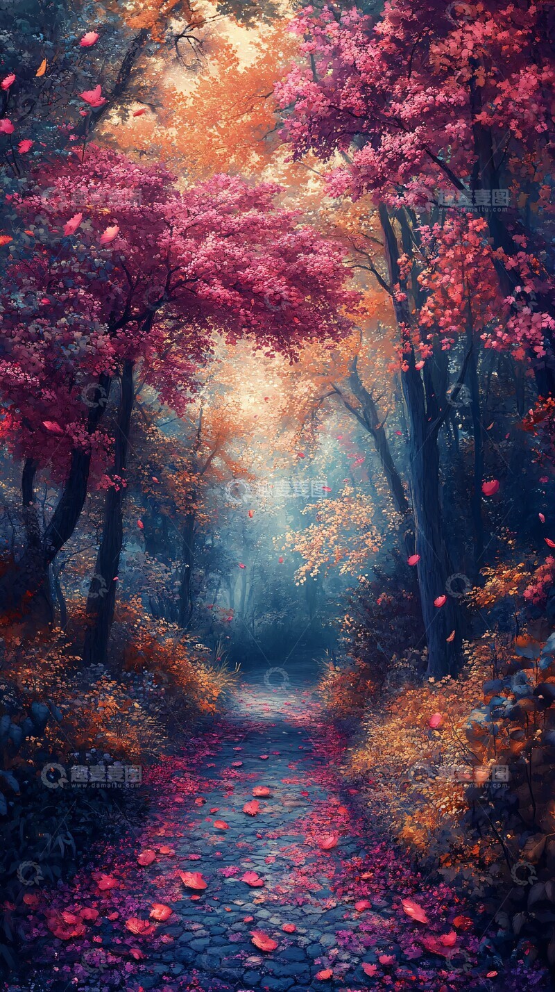 高清大图下载【趣麦麦图】秋色花园金属风1