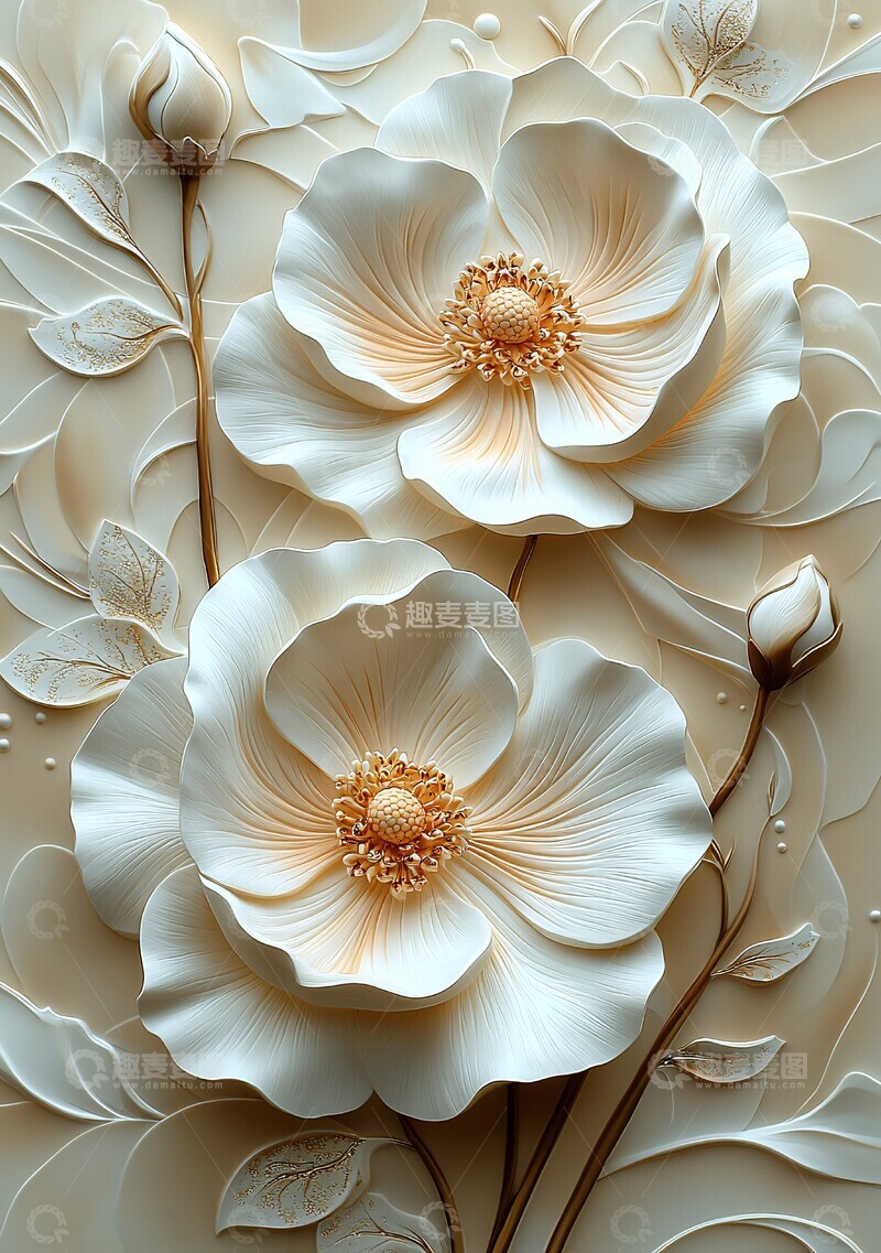 高清大图下载【趣麦麦图】奶油花蝴蝶翼壁饰3