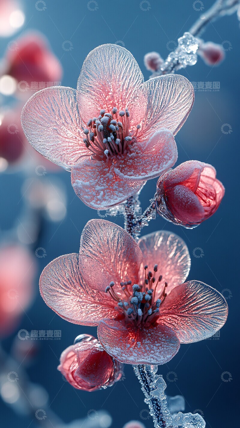 高清大图下载【趣麦麦图】冰冻花水蓝背景2