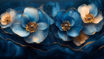 蓝花金线墨染墙纸3
