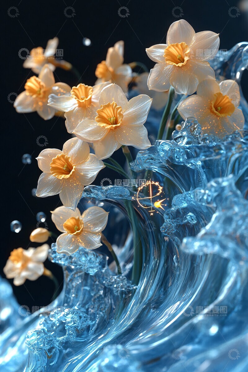 高清大图下载【趣麦麦图】海洋波浪与黄水仙2