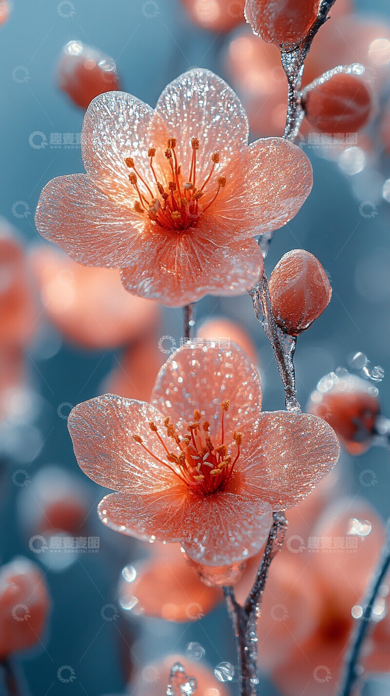 高清大图下载【趣麦麦图】冰冻花水蓝背景3