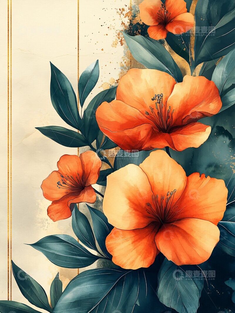 高清大图下载【趣麦麦图】水彩花卉几何框架2