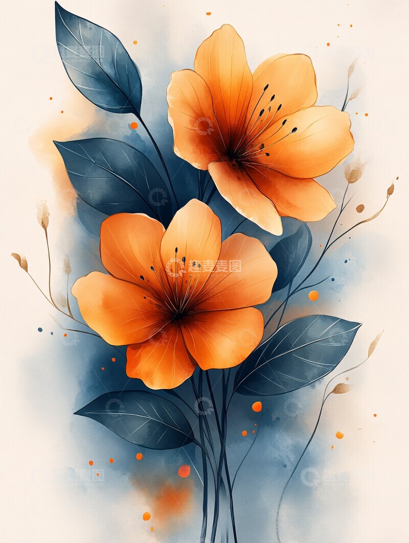 高清大图下载【趣麦麦图】水彩花卉几何框架3