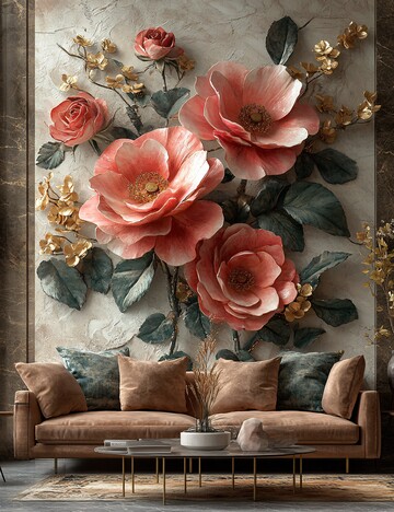 粉玫瑰金瓣墙画2