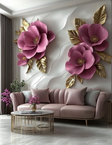 粉玫瑰金瓣墙画3