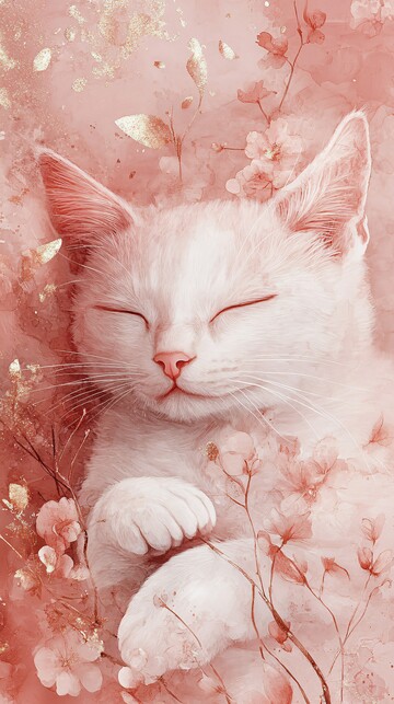 粉色金边猫墙纸3