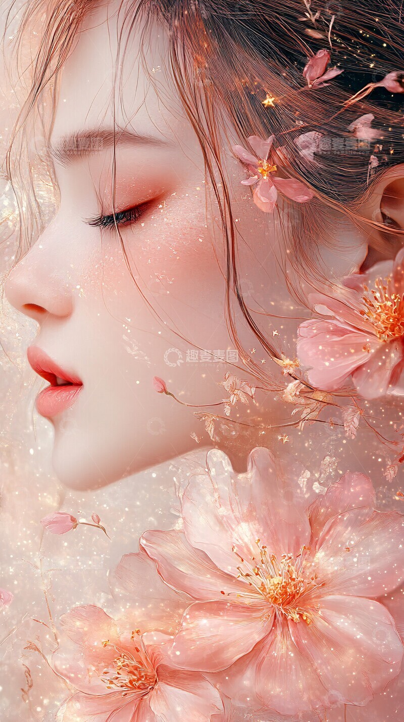 高清大图下载【趣麦麦图】粉色星空花束女孩3