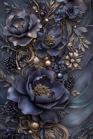 三维银边牡丹纹样3